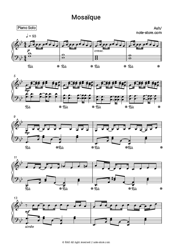 Mosaique - Ash Piano Sheet Music - Piano.Solo