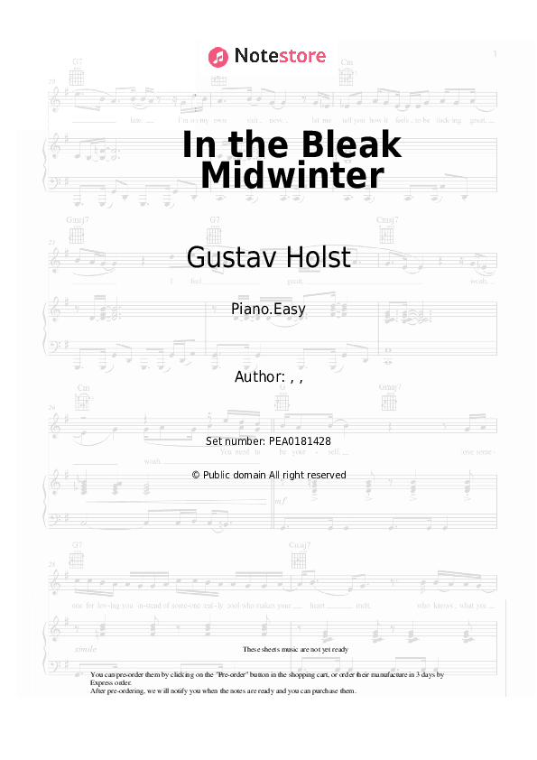 In the Bleak Midwinter - Gustav Holst Piano Sheet Music Easy - Piano.Easy