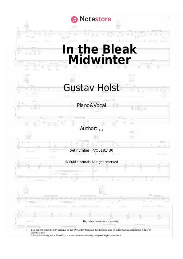 In the Bleak Midwinter - Gustav Holst Piano Sheet Music with the Voice part - Piano&Vocal