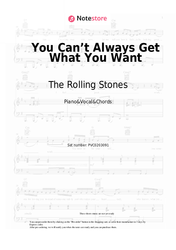 You Can’t Always Get What You Want - The Rolling Stones Piano Sheet Music with the Vocal and Chords - Piano&Vocal&Chords