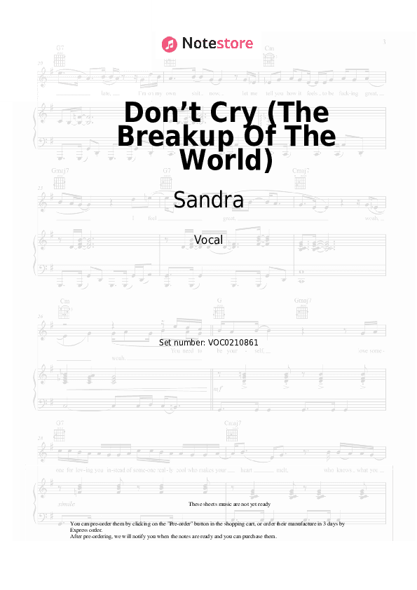 Don’t Cry (The Breakup Of The World) - Sandra Vocal Sheet Music - Vocal