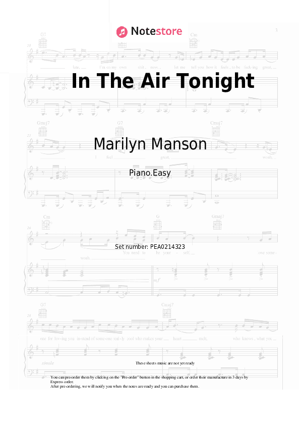 In The Air Tonight - Marilyn Manson Piano Sheet Music Easy - Piano.Easy