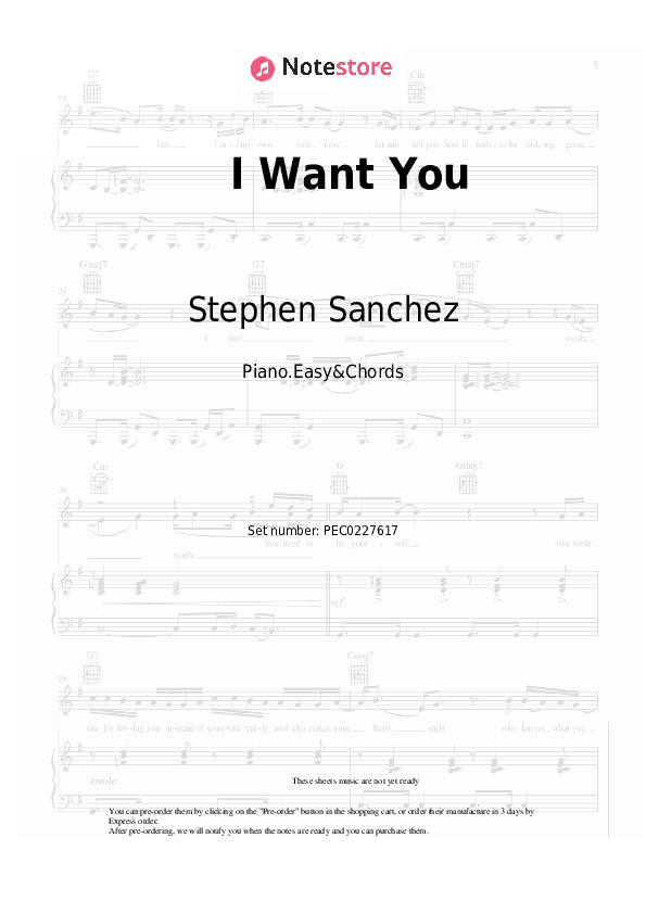 I Want You - Stephen Sanchez Sheet Music Easy and Chords - Piano.Easy&Chords