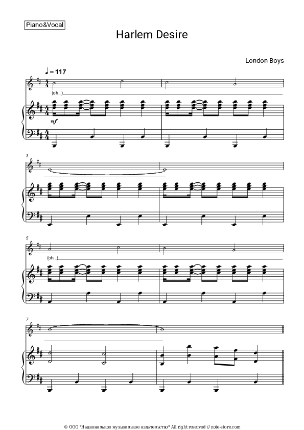 Harlem Desire - London Boys Piano Sheet Music with the Voice part - Piano&Vocal