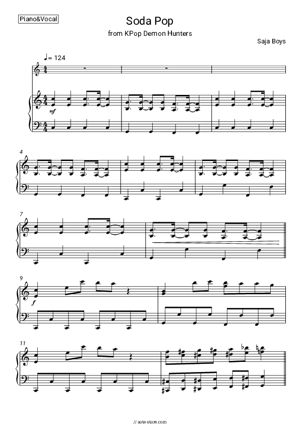 Soda Pop - Saja Boys, Andrew Choi, Neckwav, Danny Chung, Kevin Woo, SamUIL, KPop Demon Hunters Cast Piano Sheet Music with the Voice part - Piano&Vocal