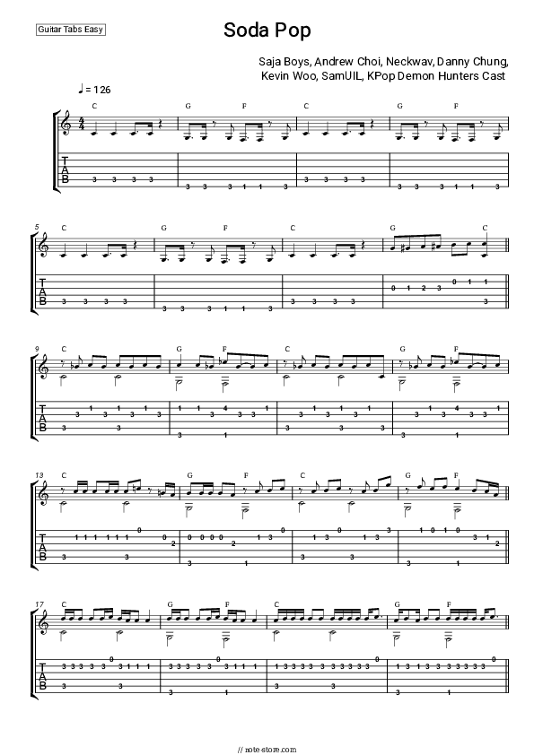 Soda Pop - Saja Boys, Andrew Choi, Neckwav, Danny Chung, Kevin Woo, SamUIL, KPop Demon Hunters Cast Tabs Easy - Guitar.Tab.Easy