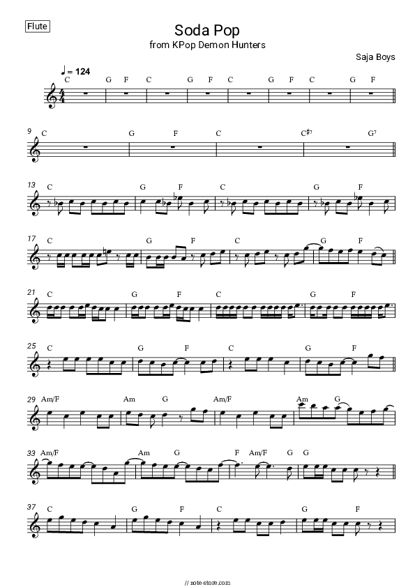 Soda Pop - Saja Boys, Andrew Choi, Neckwav, Danny Chung, Kevin Woo, SamUIL, KPop Demon Hunters Cast Flute Sheet Music - Flute