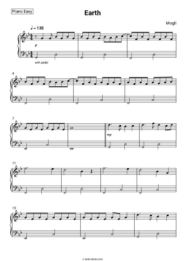 Earth - Mogli Piano Sheet Music Easy - Piano.Easy