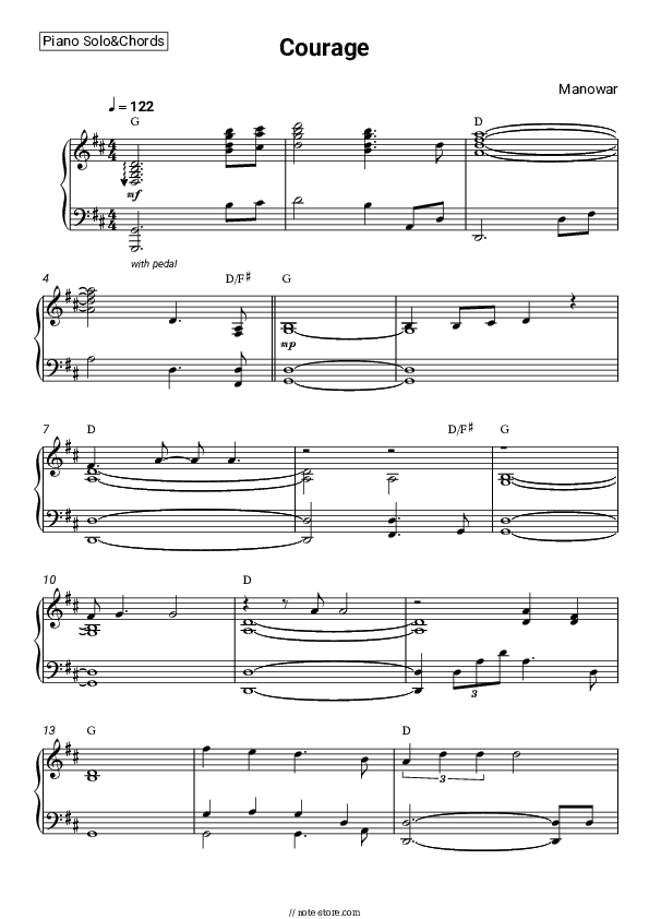 Courage - Manowar Piano Sheet Music and Chords - Piano.Solo&Chords