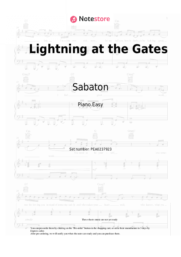 Lightning at the Gates - Sabaton Piano Sheet Music Easy - Piano.Easy