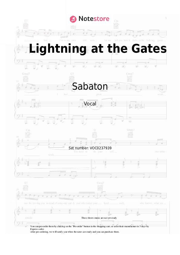 Lightning at the Gates - Sabaton Vocal Sheet Music - Vocal