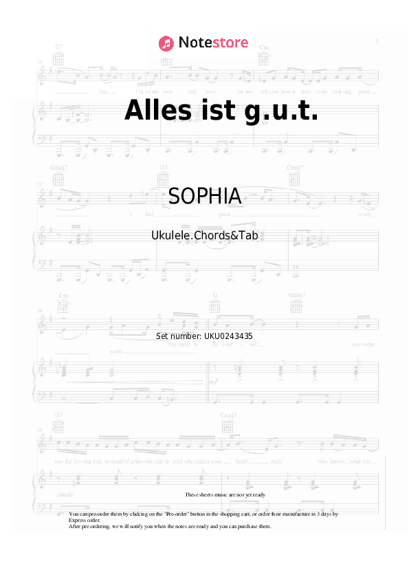 Alles ist g.u.t. - SOPHIA Ukulele Sheet Music - Ukulele.Chords&Tab