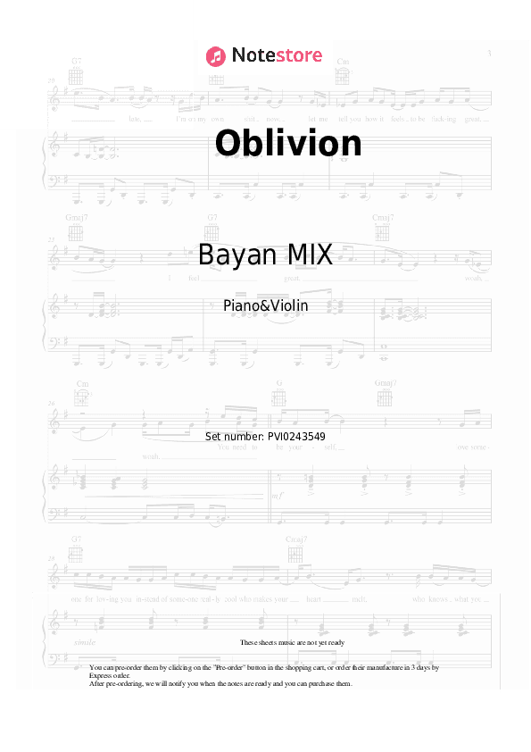 Oblivion - Bayan MIX Piano Sheet Music and Violin - Piano&Violin