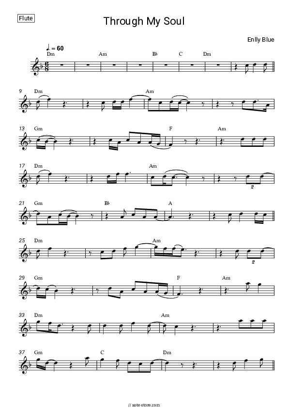 Through My Soul - Enlly Blue Flute Sheet Music - Flute