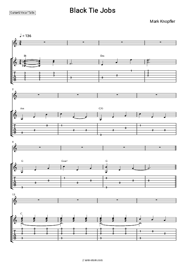 Black Tie Jobs - Mark Knopfler Chords and Voice - Guitar&Vocal.Tab
