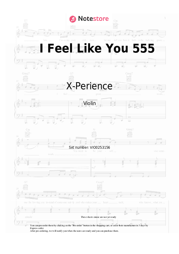 I Feel Like You 555 - X-Perience Violin Sheet Music - Violin