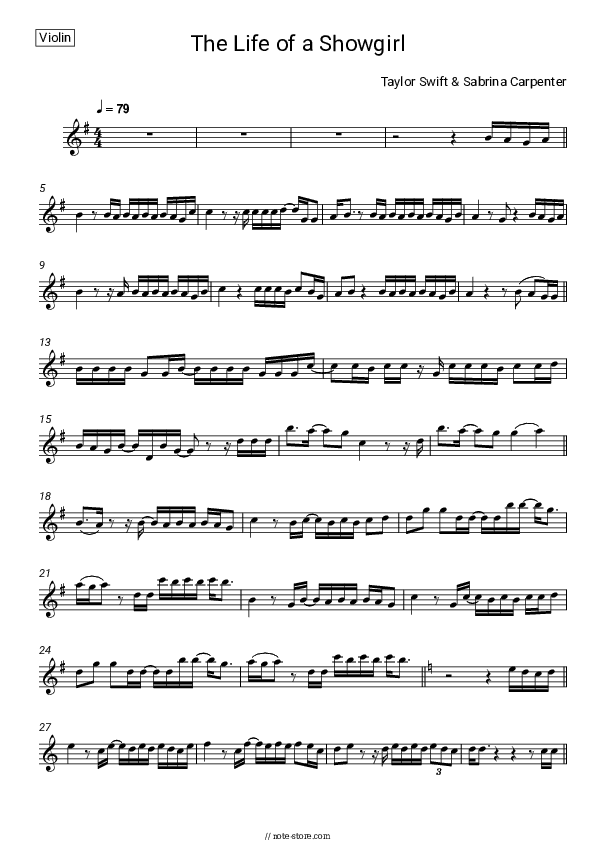 The Life of a Showgirl - Taylor Swift, Sabrina Carpenter Violin Sheet Music - Violin