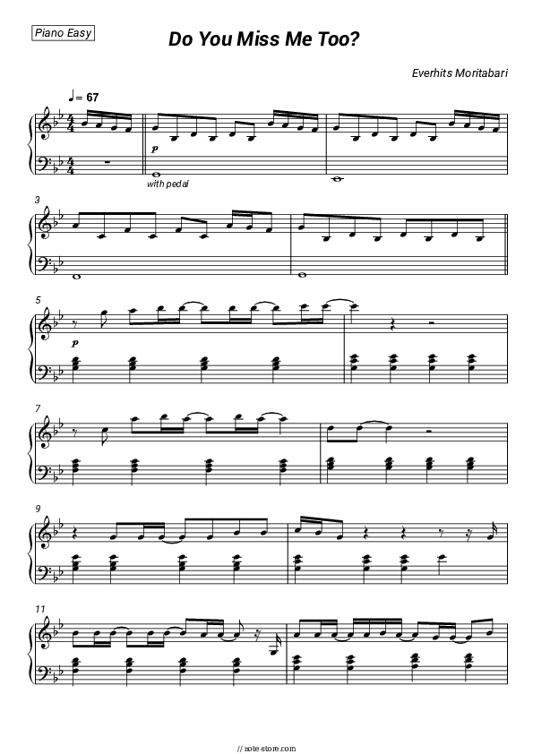 Do You Miss Me Too? - EverHits-moritabari Piano Sheet Music Easy - Piano.Easy