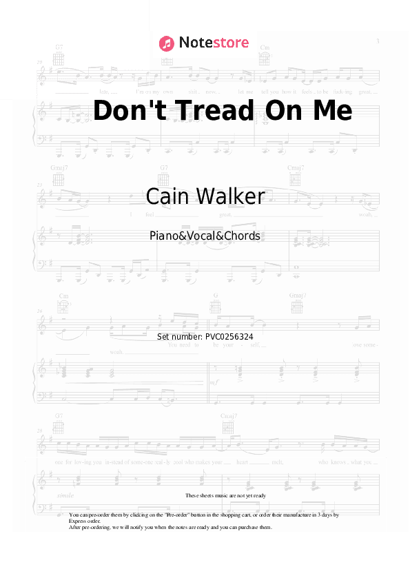 Don't Tread On Me - Cain Walker Piano Sheet Music with the Vocal and Chords - Piano&Vocal&Chords
