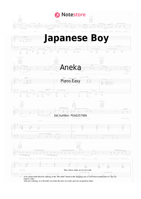 Japanese Boy - Aneka Piano Sheet Music Easy - Piano.Easy