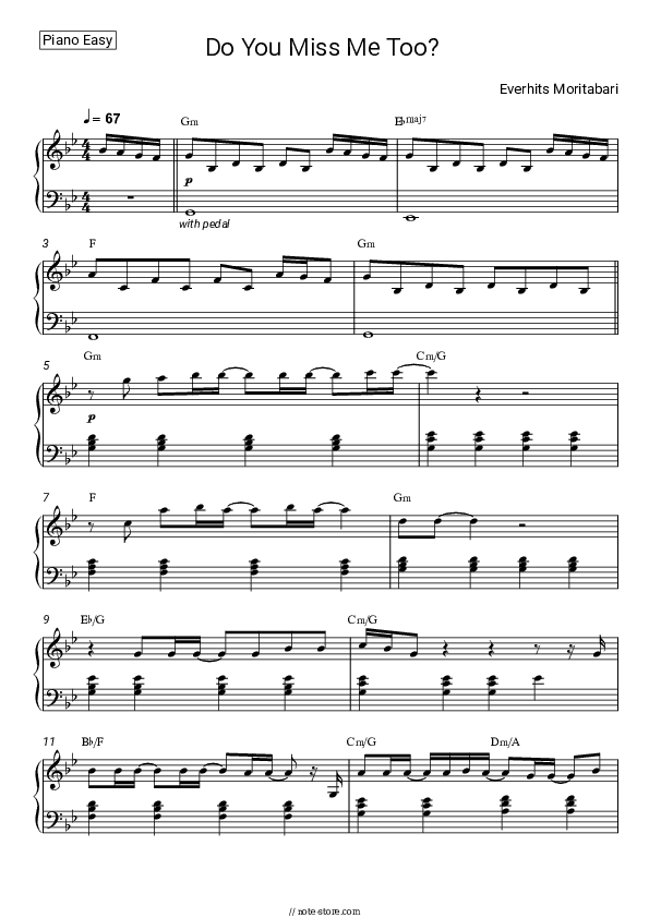 Do You Miss Me Too? - EverHits-moritabari Sheet Music Easy and Chords - Piano.Easy&Chords