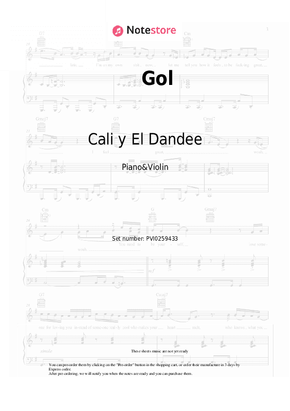 Gol - Cali y El Dandee Piano Sheet Music and Violin - Piano&Violin