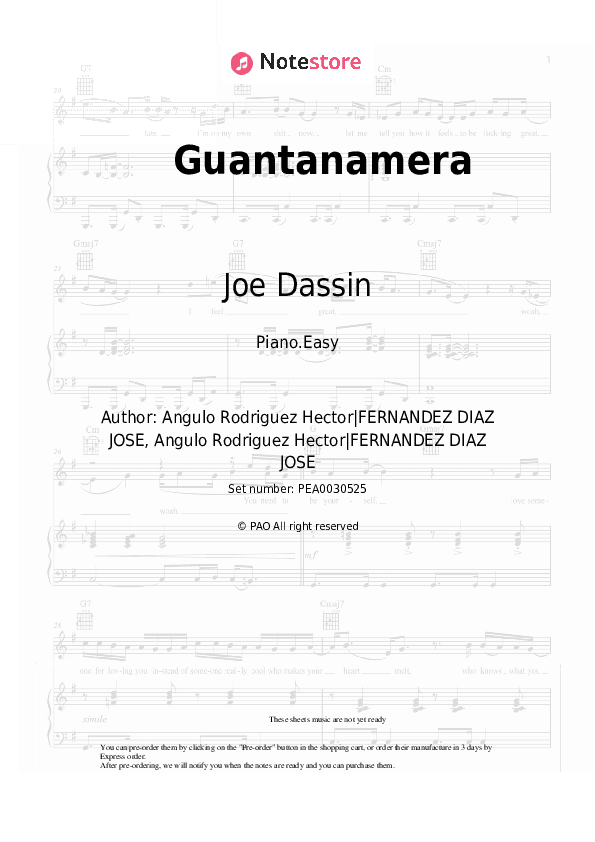 Guantanamera - Joe Dassin Piano Sheet Music Easy - Piano.Easy