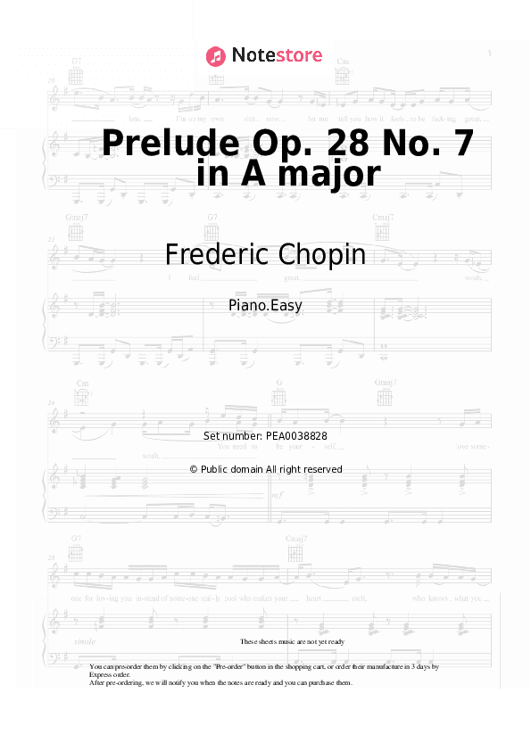 Prelude Op. 28 No. 7 in A major - Frederic Chopin Piano Sheet Music Easy - Piano.Easy