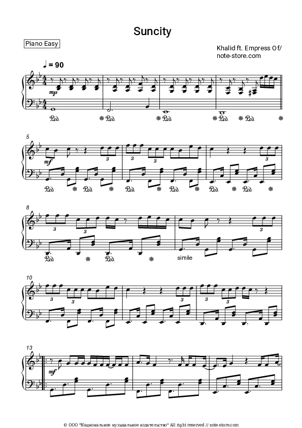 Suncity (feat. Empress Of) - Khalid Piano Sheet Music Easy - Piano.Easy